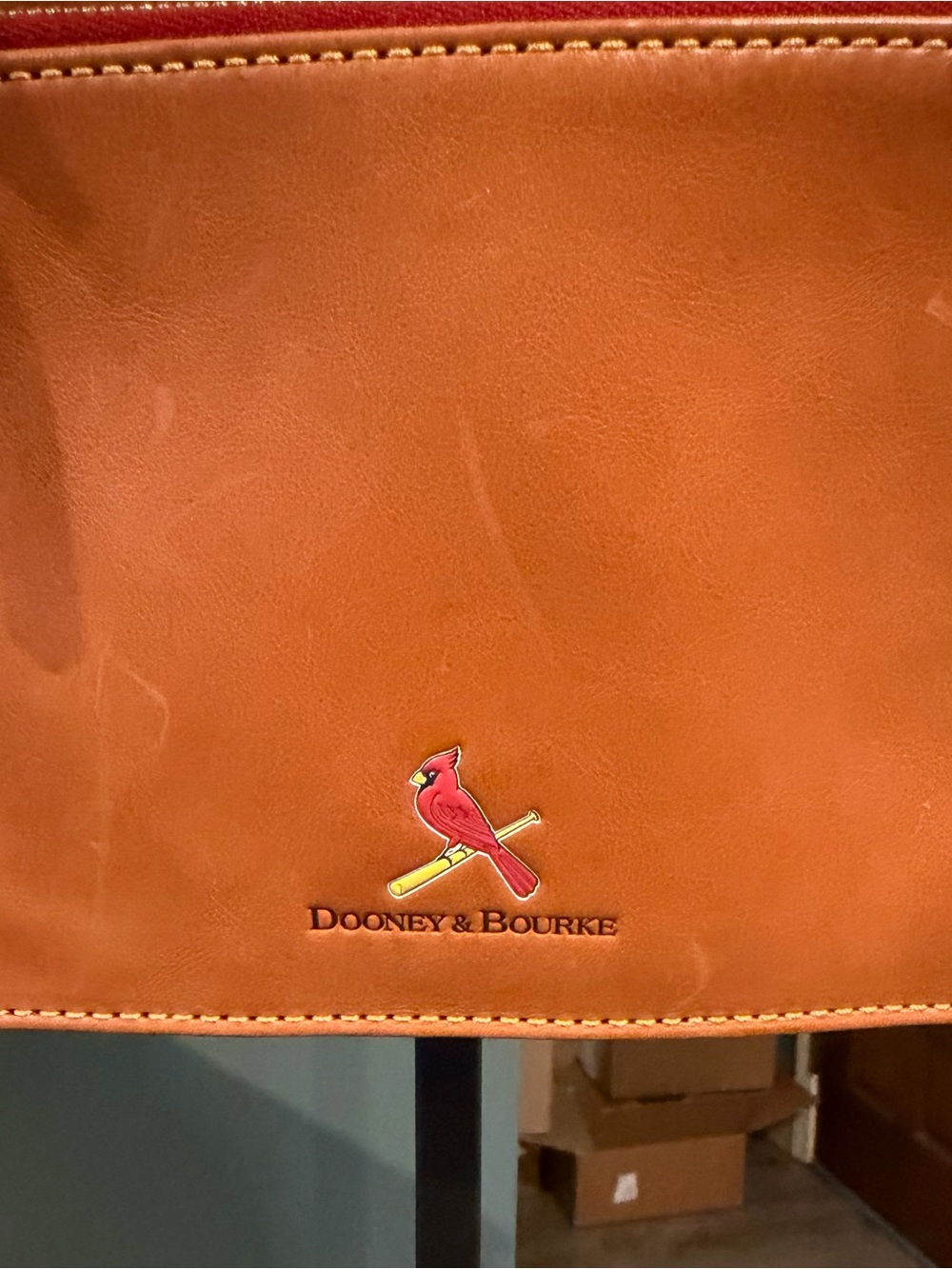 Dooney & Bourke Chestnut Leather Shoulder Bag with Red Cardinal Logo